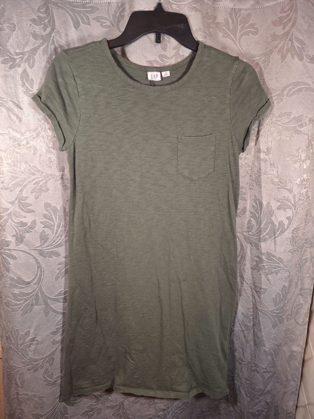 Gap Women's Olive Green Short Sleeve Pocket Tee Dress 100% Cotton Women's XS